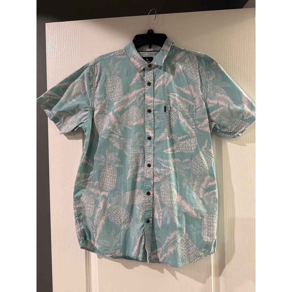 Rip Curl Mens Teal Pineapple Tropical Print Cotton Button Down Shirt CSHDM9‎ M